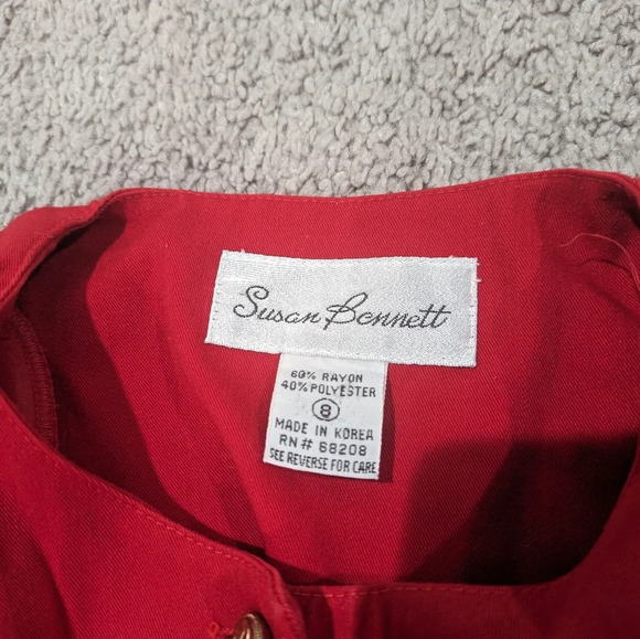 Vintage Button front long sleeve red dress Susan Bennett size 8 - Picture 5 of 12